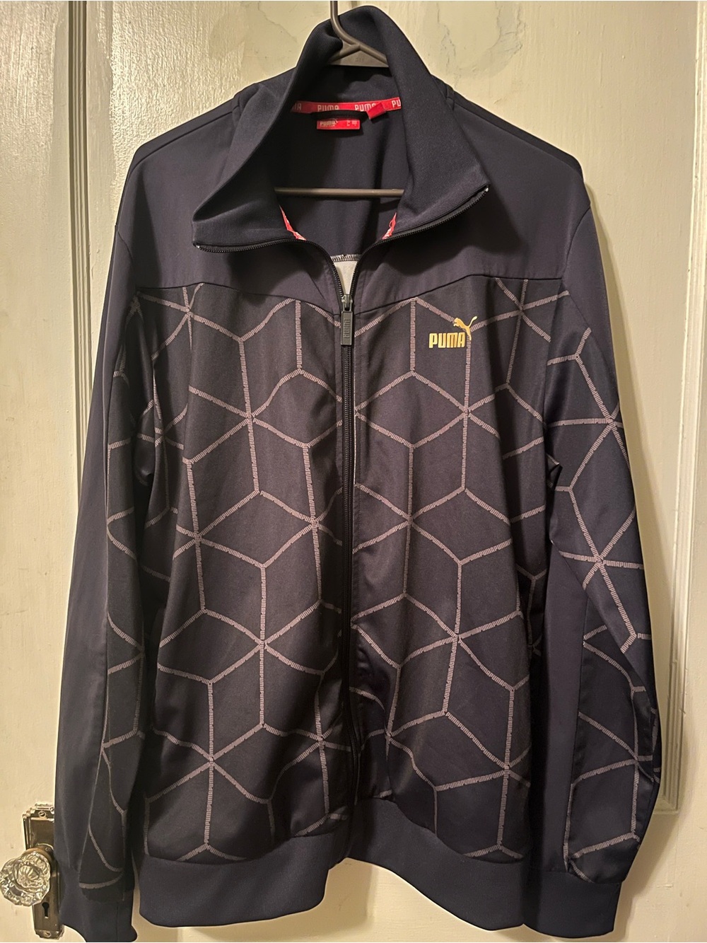 Vintage Puma Men's Navy Geometric Track Jacket medium